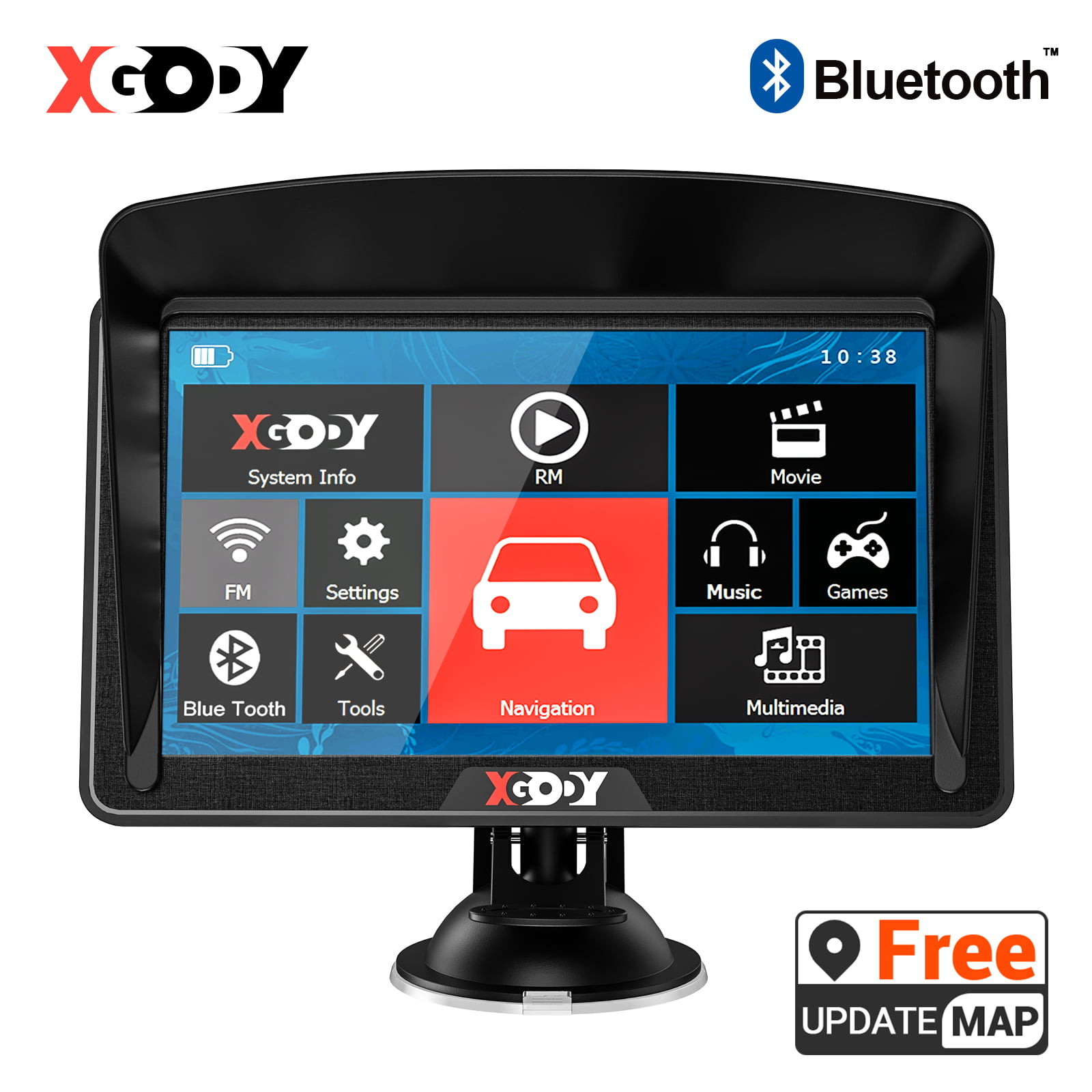 Xgody 7inch Truck GPS with Bluetooth AV-in Navigation System for Car Big Touchscreen GPS Navigator 8GB 256M with Voice Guidance and Speed Camera Warning Auto GPS with Lifetime Free Map Update 