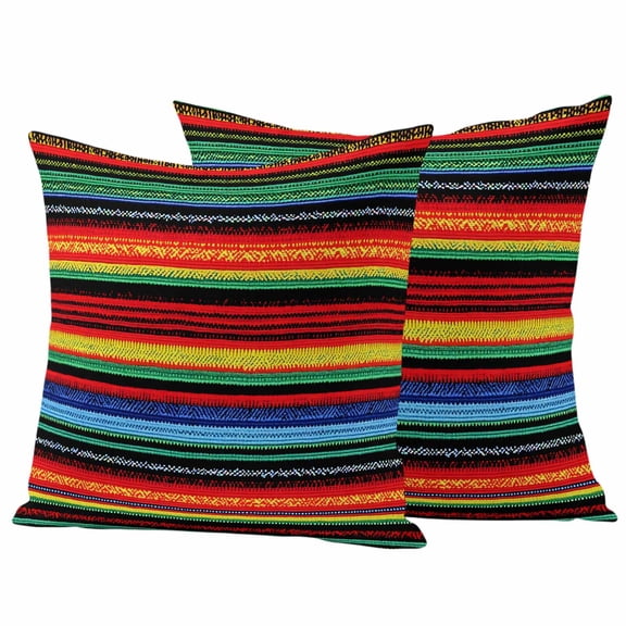 Mexico Stripes Outdoor Waterproof Pillow Covers, Colored Abstract Striped Orange Red Boho Decorative Square Throw Pillowcase Sofa Cushion Sham for Patio/Couch/Chair, 24"x24" 2 Pack