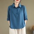 thumbnail image 5 of Kezqiaxn Plus Size Shirts for Women Vintage Embroidery Half Sleeve Collared Dressy Summer Tops Loose Fit Work Blouses, 5 of 7