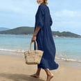 thumbnail image 6 of Dvprdro V Neck 3/4 Sleeve Cotton Linen Maxi Dress for Women Loose Fit Summer Vacation Solid, 6 of 8