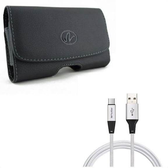Leather Case Belt Clip w Type-C 6ft USB Cable for Samsung Galaxy S21/Plus/S20 Plus/S10 Plus - Swivel Holster Loops, Charger Cord Power Wire R7G