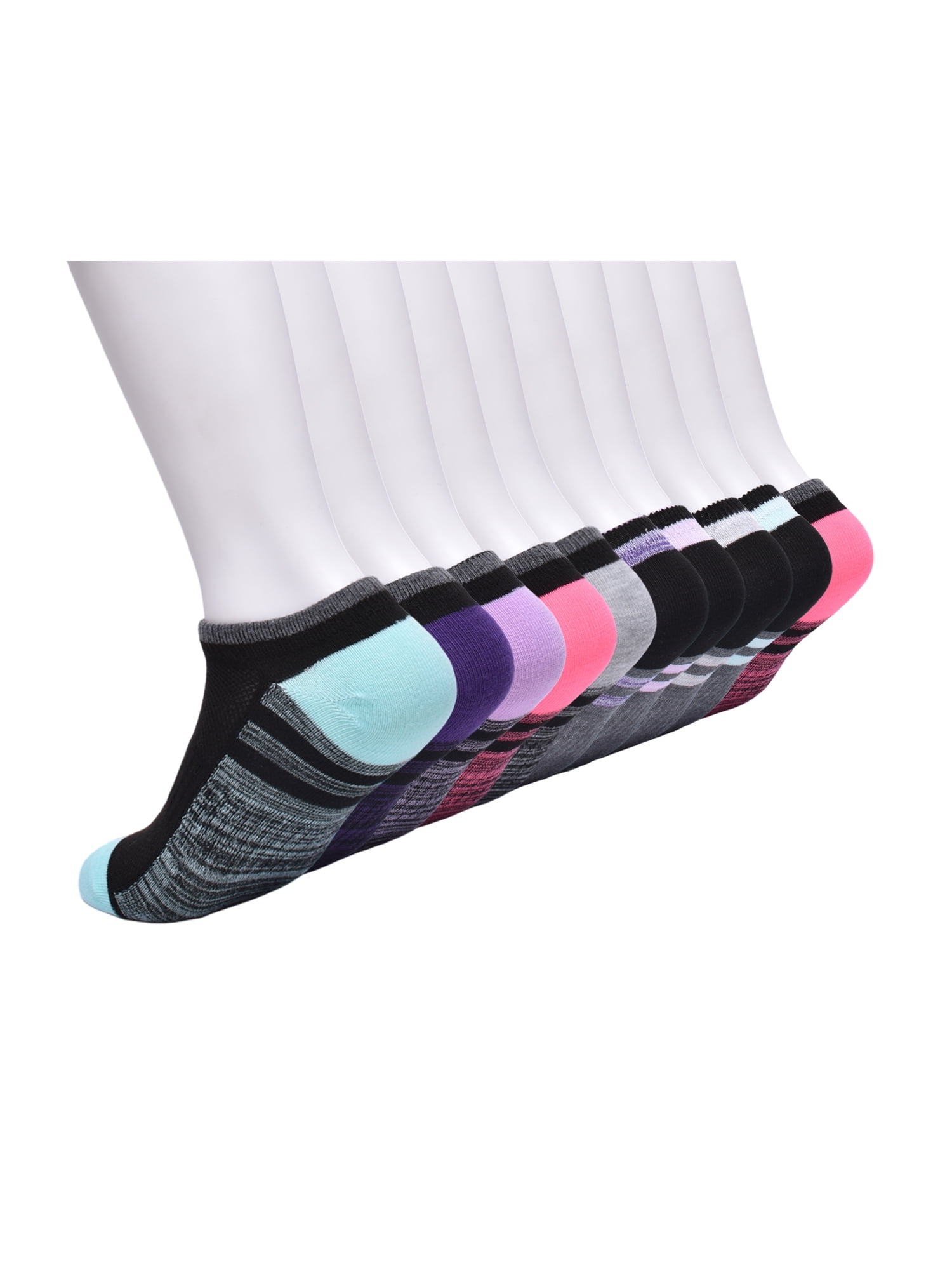 Athletic Works Girls Cushioned No Show Socks, 10-Pack, Sizes S (6-10.5) - L (4-10)