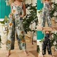 Women Boho Printed Casual Overalls Plus Size Leaf Floral Print Loose