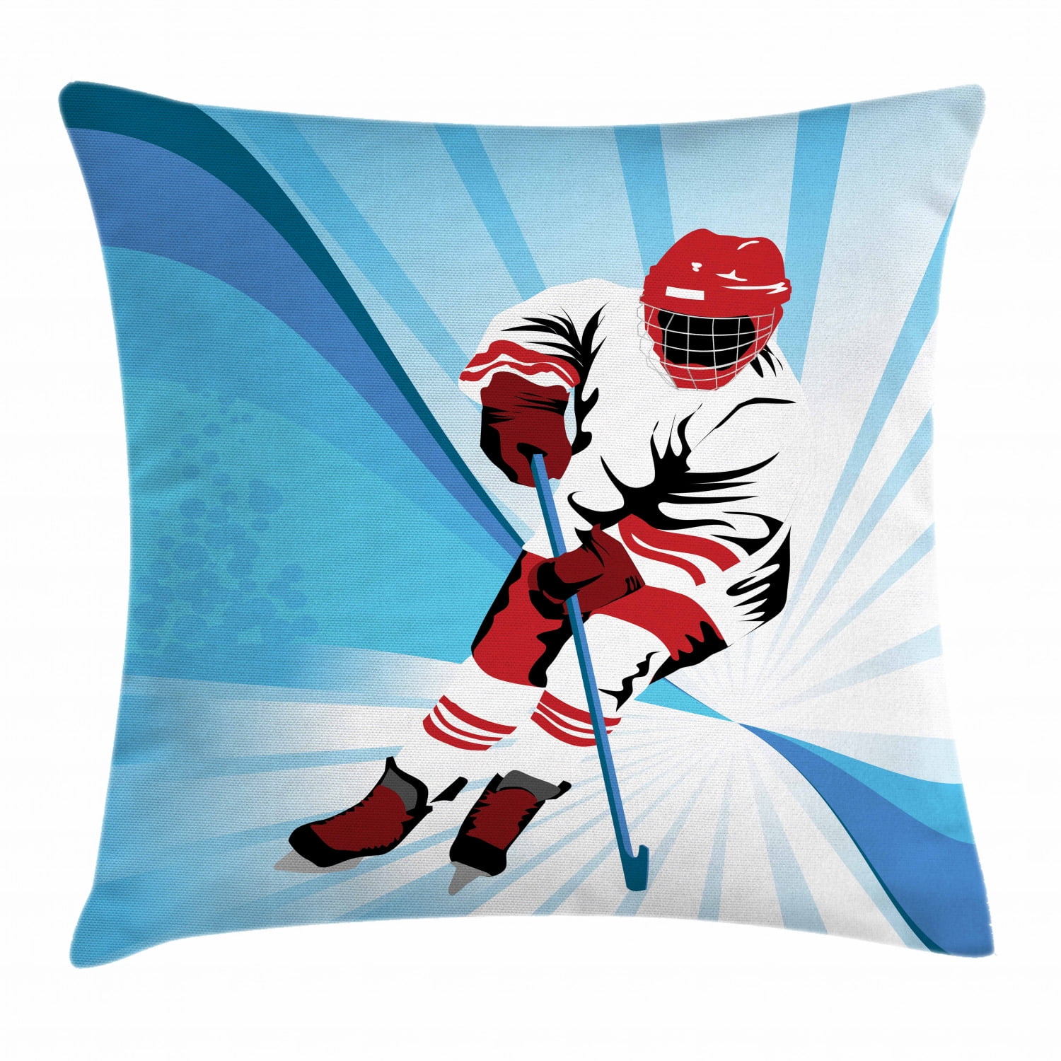 Hockey Throw Pillow Cushion Cover, Hockey Player Makes a Strong Shot on