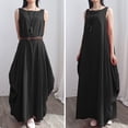 thumbnail image 4 of Maxi sin mangas de las mujeres vestido de la túnica más bolsillos del tamaño O cuello vestido de tan Tomshoo Negro L, 4 of 6