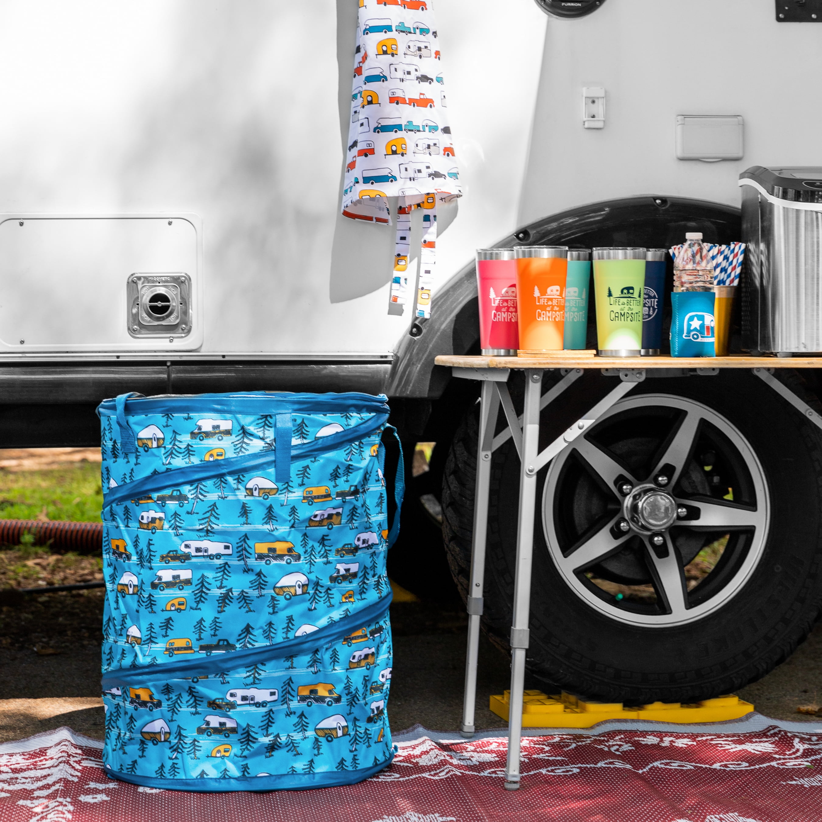 Camco Life is Better at the Campsite Pop-Up Container - Picnic Trash Can - 18 by 24-in, Teal (42987)
