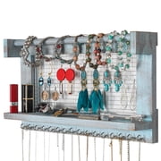 Zimtown Wooden Wall Mount Jewlery Storage Organizer Stand Holder for Earrings, Necklaces, Blue