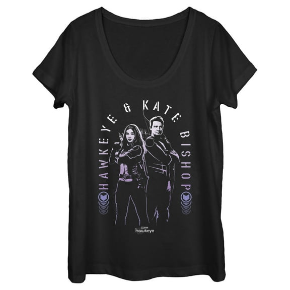 Women's Marvel Hawkeye Kate Bishop and Hawkeye Scoop Neck Black 2X Large