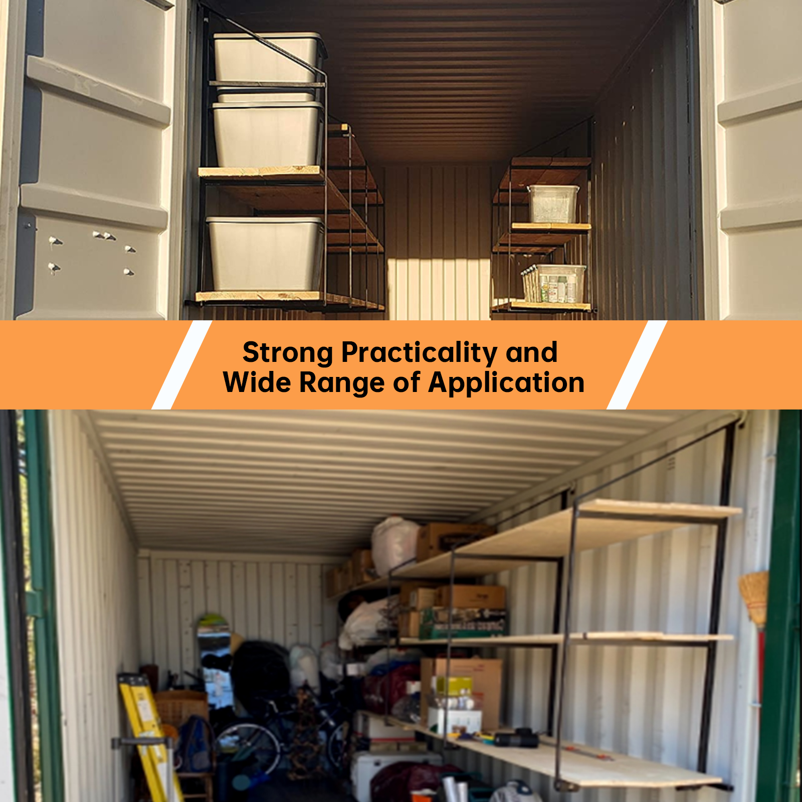 Kojem 4 Pack of 3 Tier Shipping Container Shelving Bracket 18" x 60" Universal for Heavy Duty Trailer Containers Cargo Shelf Hang & Hook Shelf Brackets Black