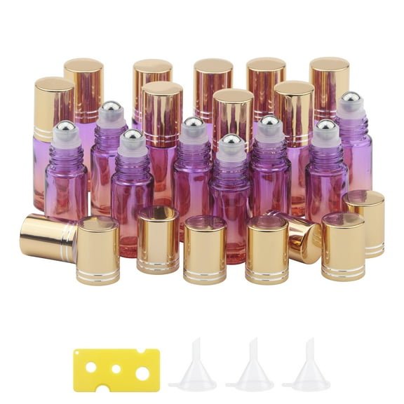 5ml Rolling Glass Bottle for Essential Oil 17pcs Colorful Roller Bottles with Stainless Steel Roller Balls &Funnels Reusable Bottle, Perfect for Travel,Carrying outside(Purple Orange Gradient)