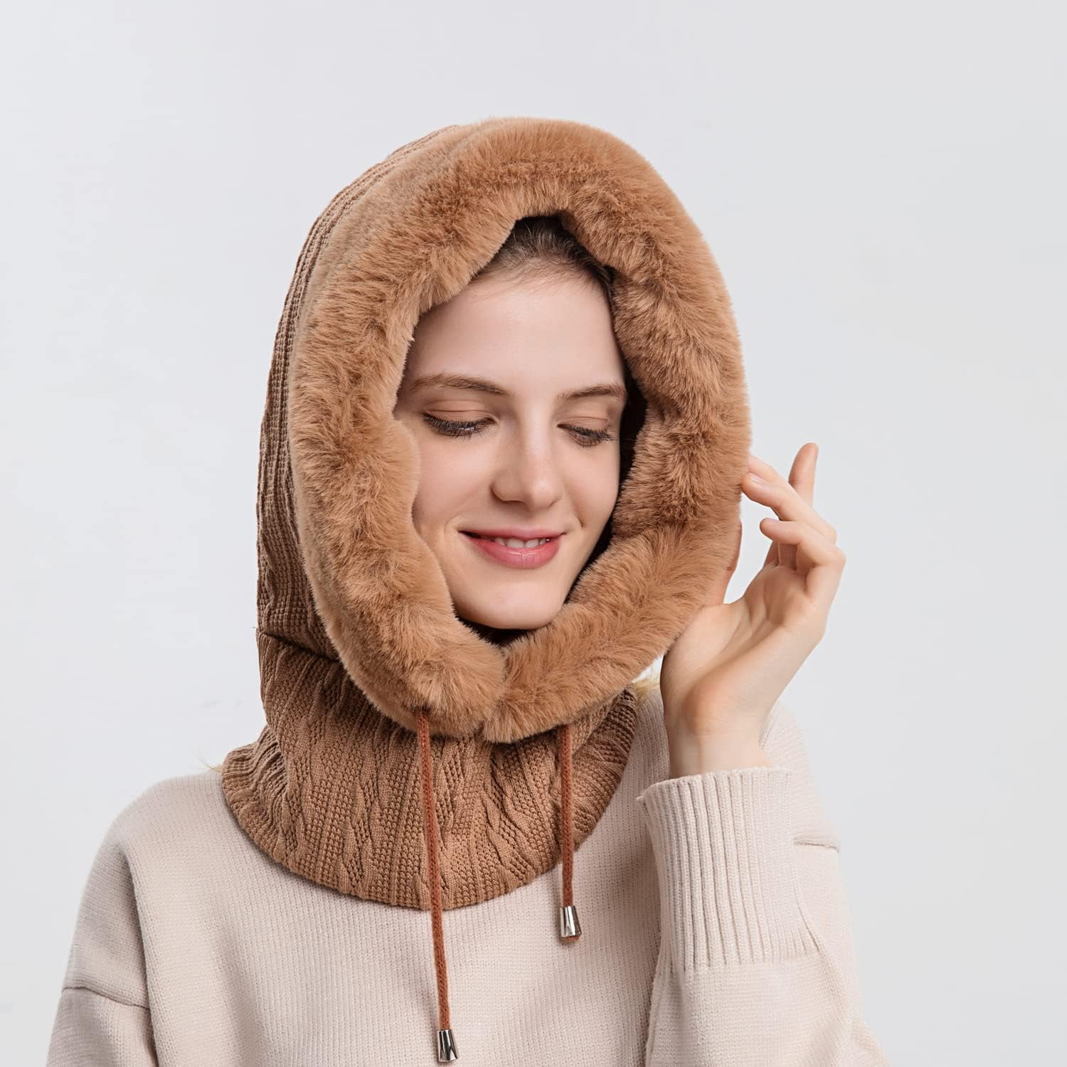 Zhengup Women Winter One Piece Beanie Hat Slouchy Fleece Balaclavas Face Mask Neck Scarf Set Earmuff Ski Snow Knit Hats