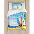 thumbnail image 3 of Christmas Duvet Cover Set King Size, Santa Claus on the Beach with Surfboard Summer Party Celebration Tropical Art, Decorative 3 Piece Bedding Set with 2 Pillow Shams, Blue Yellow, by Ambesonne, 3 of 3