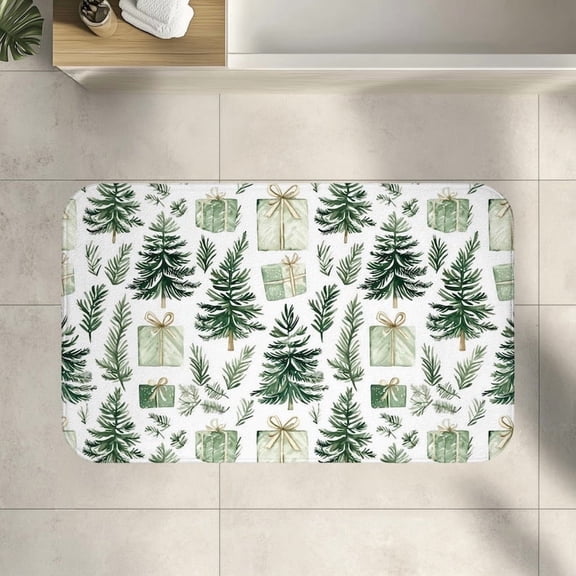 Bathroom Rug Christmas Bath Mat, Bath Rugs Kitchen Mats Boho Mat, Soft Non-Slip Rug, Tree Decoration Pattern, Cozy Christmas Decor, Festive Vintage, Pine Tree Decor, 24"x17"
