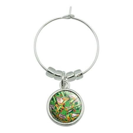 

Red Eyed Tropical Rainforest Frogs Wine Glass Charm Drink Marker