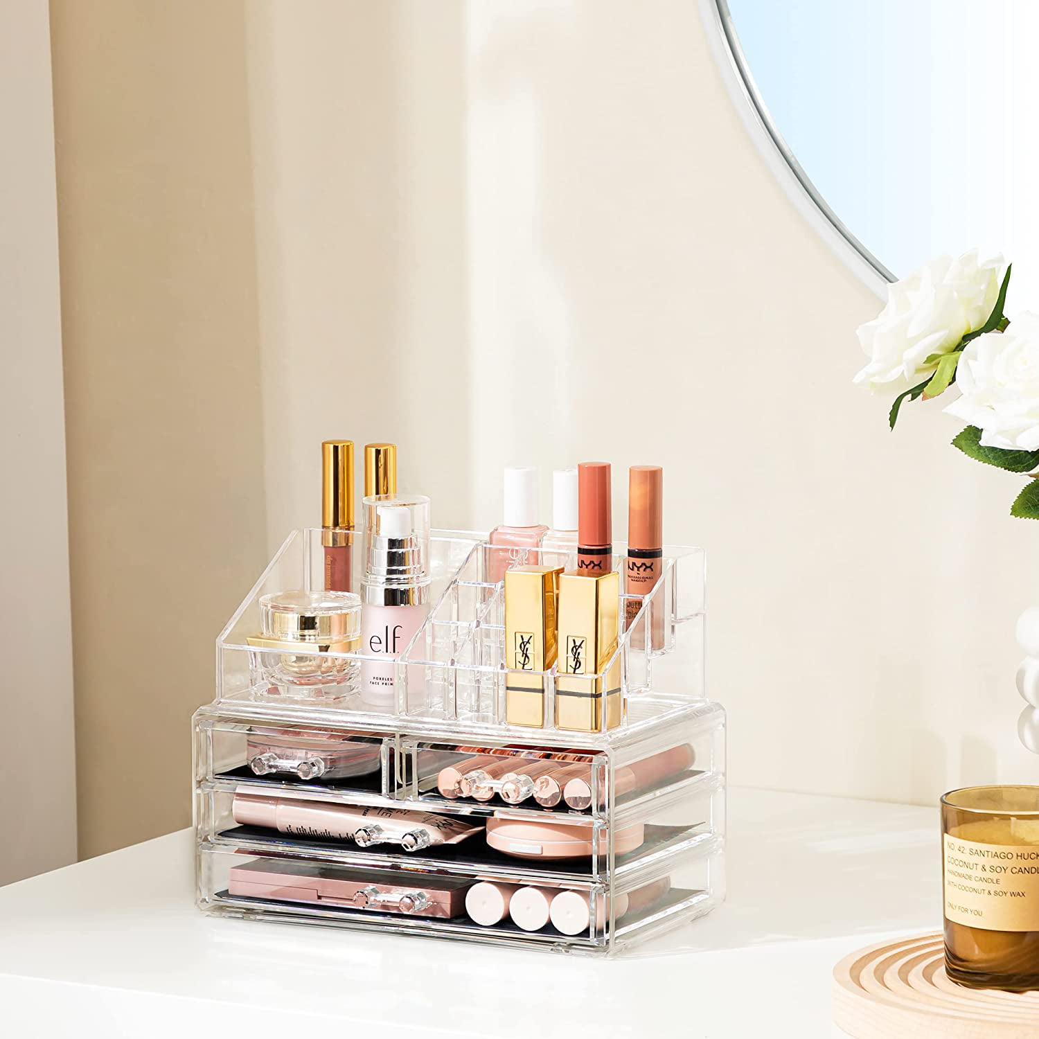 Readaeer Makeup Cosmetic Organizer Storage Drawers Display Boxes Case with 12