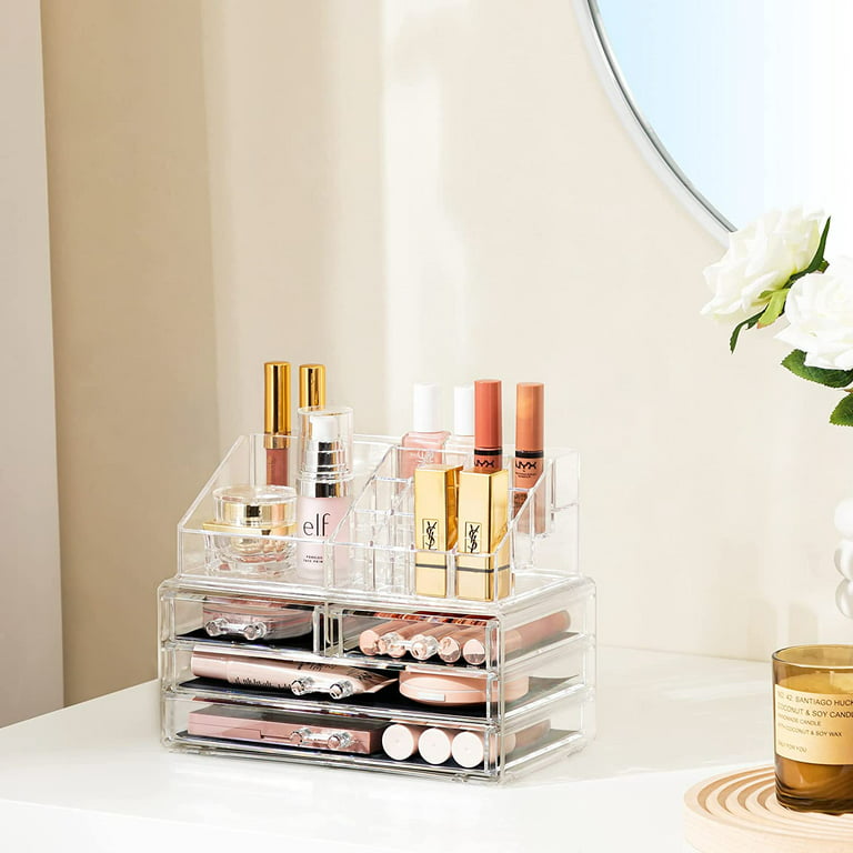 Clear Makeup Storage Organizer Drawers Acrylic Large Makeup Organizer  Cosmetic Display Case Stackable Storage Box with Drawer