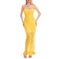thumbnail image 1 of Kmbangi Robe Longue d'Été pour Femmes Jaune Sans Manches en Maille Transparente à Bretelles Spaghetti, 1 of 9