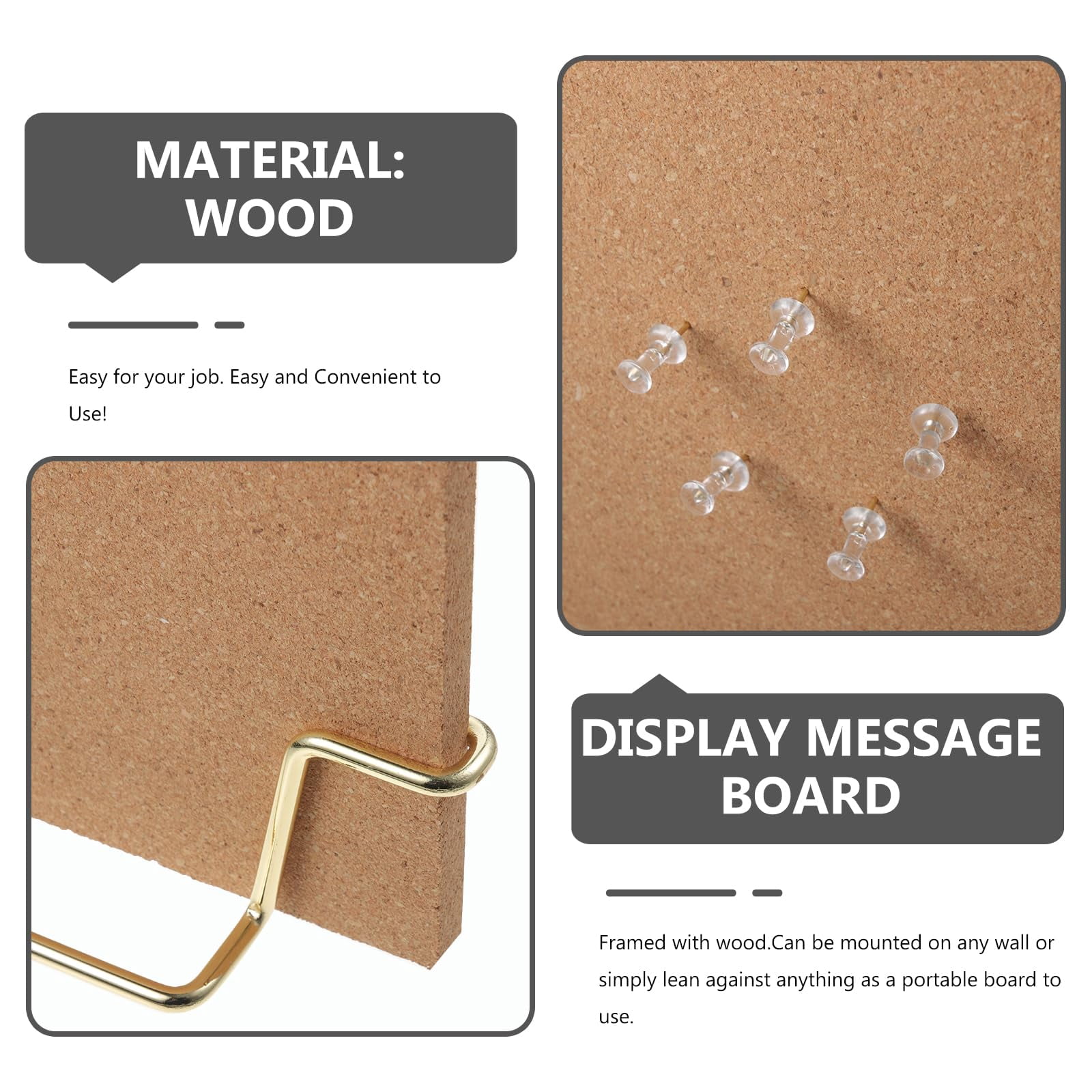 Cork Board Bulletin Board with Golden Base, Message Board Wooden Pin Memo Board Notice Board for Home Office