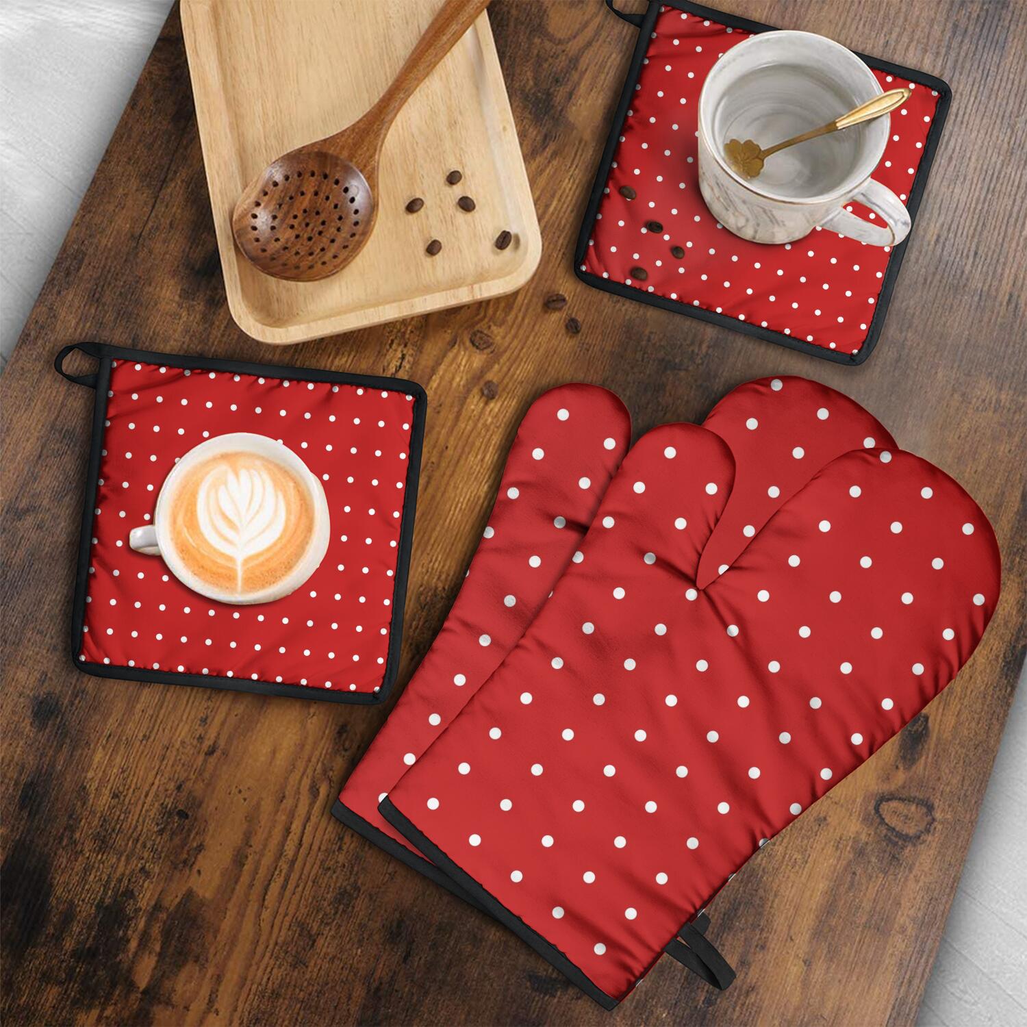 Oven Mitts and Pot Holders Set Of 4, Heat Resistant Kitchen Gloves with Non-Slip Grip, Hanging Loop, Soft Cotton Lining for Baking, Cooking, Grilling, Barbecue