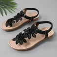 thumbnail image 6 of Xfvqtps Womens Flat Sandals Thong Elastic Strap Flower Embroidery Decor Non Slip Beach Summer Sandals Black, 6 of 9