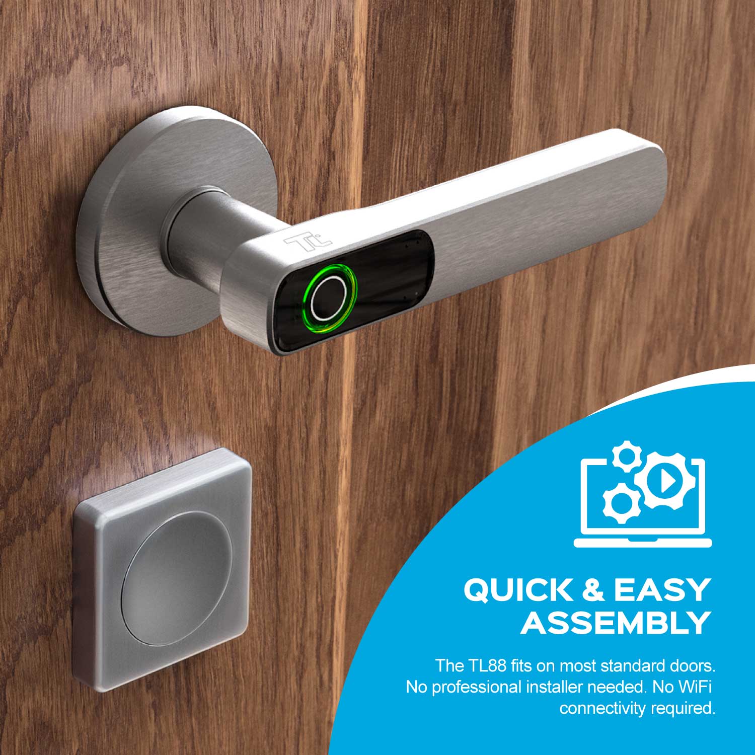 TURBOLOCK TL88 App-Enabled Fingerprint Smart Door Lever Handle Lock One-Touch Security Solution for Home or Office - image 5 of 6