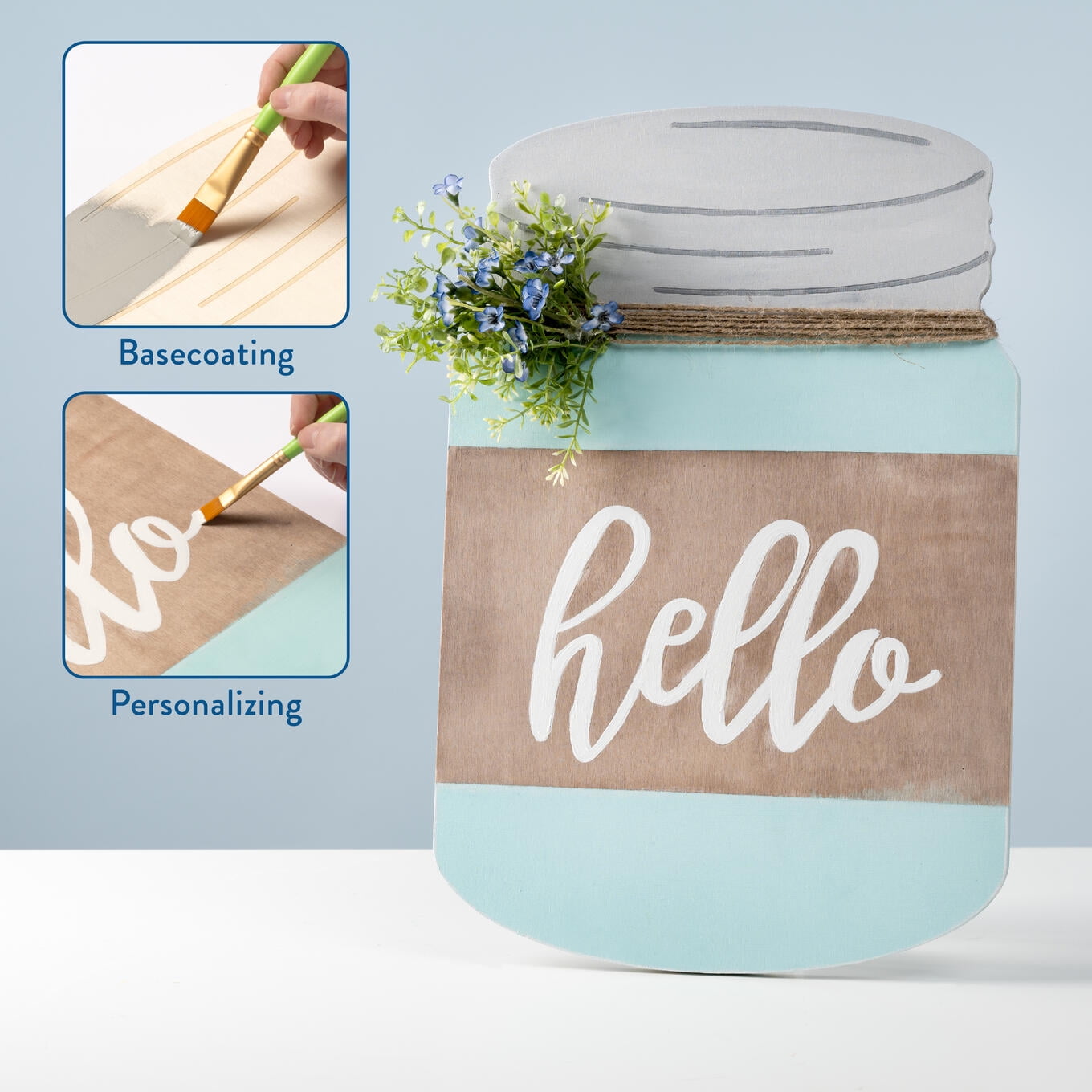 Hello Hobby 3 Piece Flat Synthetic Paint Brush Set with Comfort Grip
