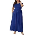 thumbnail image 4 of TARAINYA Women Plus Size Summer Short Sleeve Maxi Dress Casual Loose Long Dress with Pockets Round Neck Elastic Waist Solid Floral, 4 of 7