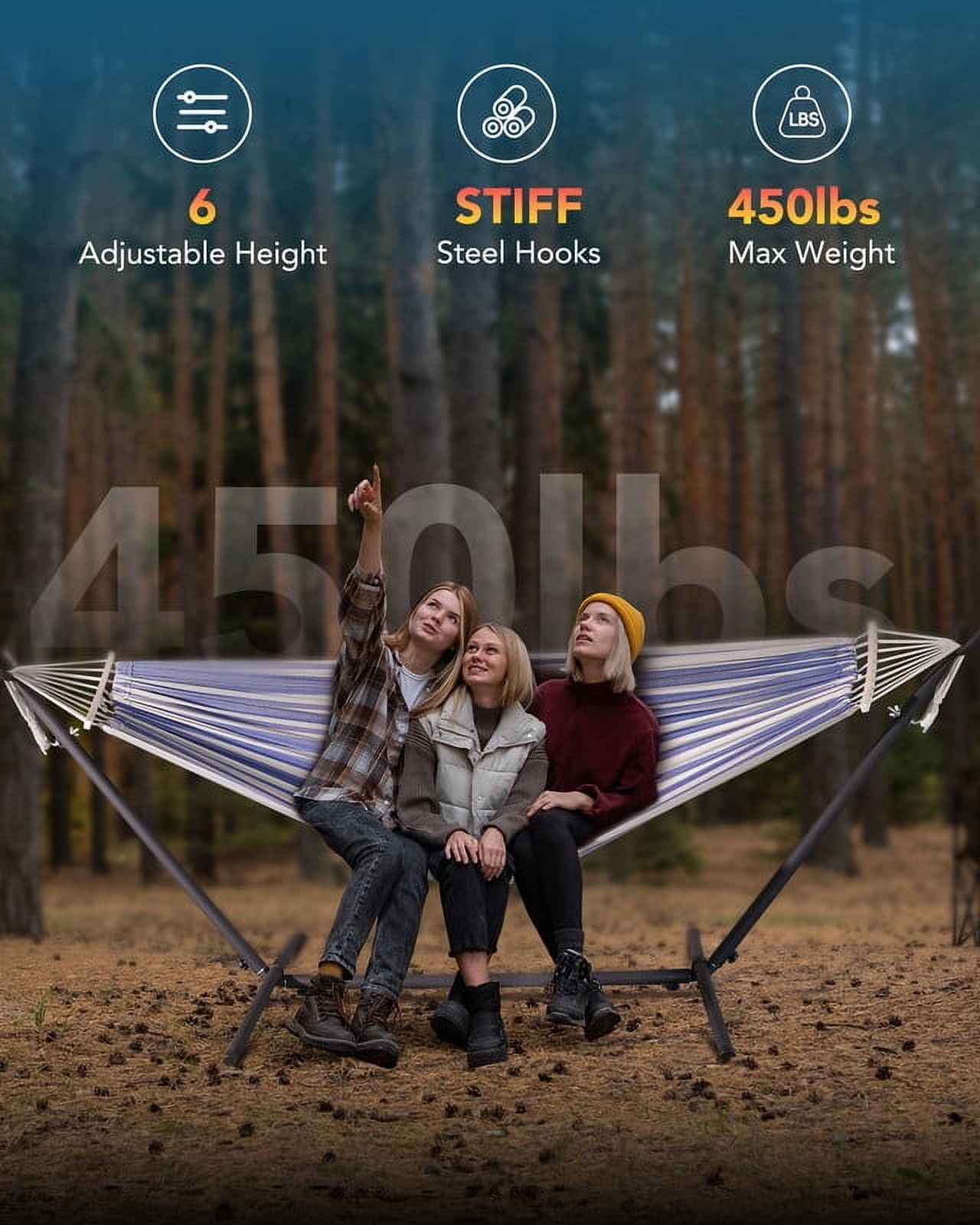 KEESTP Comfortable 2 Person Hammock with Stand,Portable Detachable Brazilian Hammock,450lb Capacity - Bluewhite