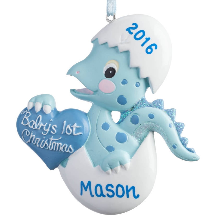 Baby's 1st Christmas Personalized Dino Ornament, Boy