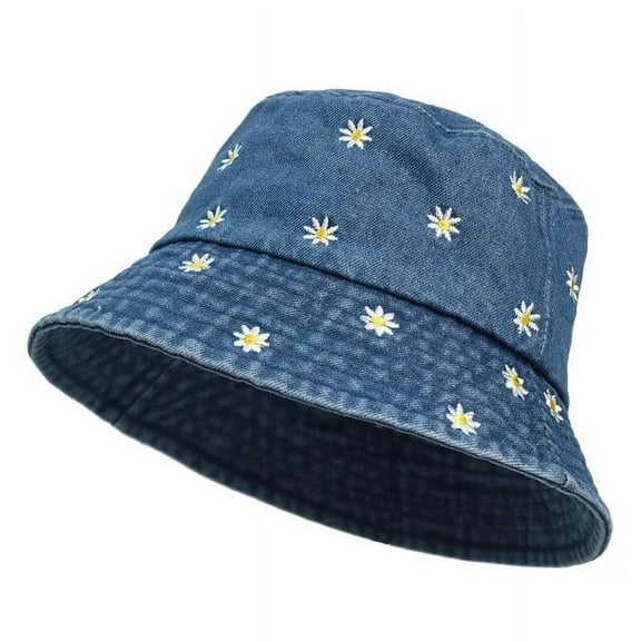 SikaFu Four Seasons Denim Flower Embroidery Bucket Hat Fisherman Hat Outdoor Travel Sun Cap for Men and Women Gorras 모자