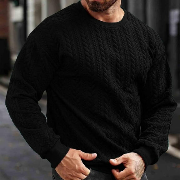 Mens Sweatshirts Crew Neck Casual Pullover Sweatshirt Long Sleeve Winter Warm Cotton Jumper Top Black M