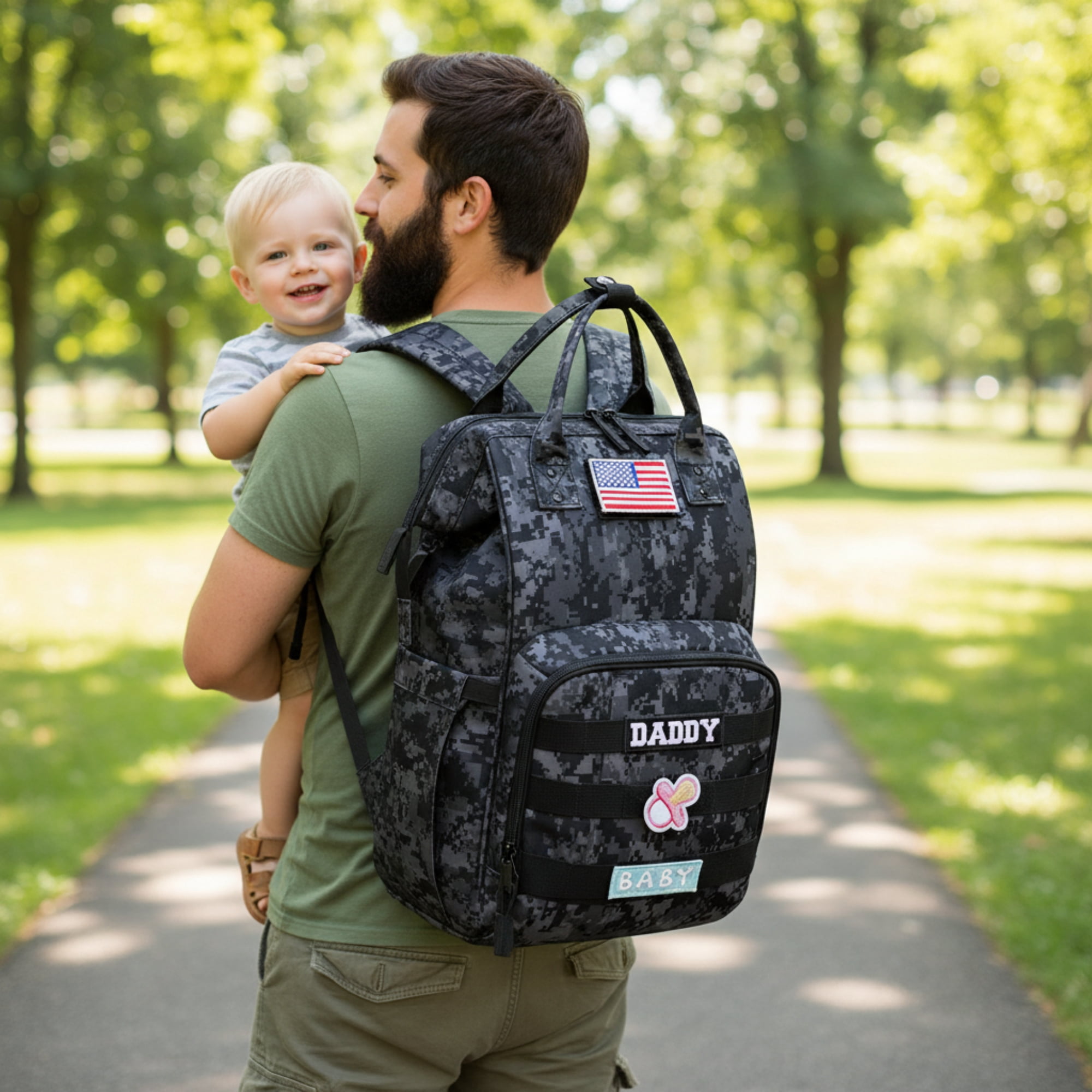 Camo Diaper Bag Backpack for Dad and Mom with USB Charging Port Stroller Straps and Insulated Pocket,army military Travel Nappy Backpack (camo)