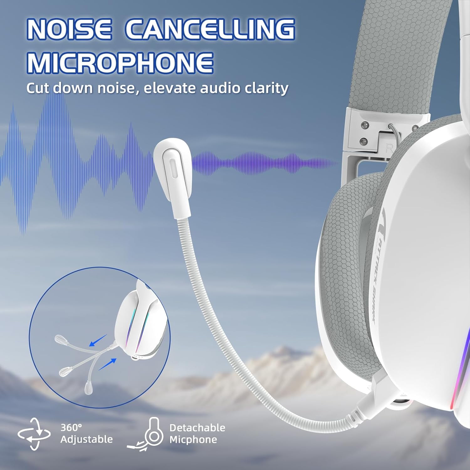 ATTACK SHARK L90 Ultralight RGB Wireless Gaming Headset with Plug-in Microphone,Bluetooth 5.3 & 2.4G Wireless & Wired Headphone, 7.1 Surround Sound for Xbox One Series, PS4,PS5 & PC (White)