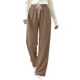 thumbnail image 2 of Sunnin Womens Waffle Knit Lounge Pants Drawstring Elastic Waist Slant Pockets Relaxed Straight Leg Trousers, 2 of 9