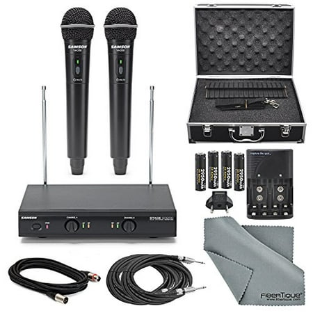 Samson Stage 200 - Dual-Channel Handheld VHF Wireless System (Channel D) W/ Deluxe Accessory Bundle and Hard Equipment Case + 2 X ?? Cables + XLR Cable + FiberTique Cleaning