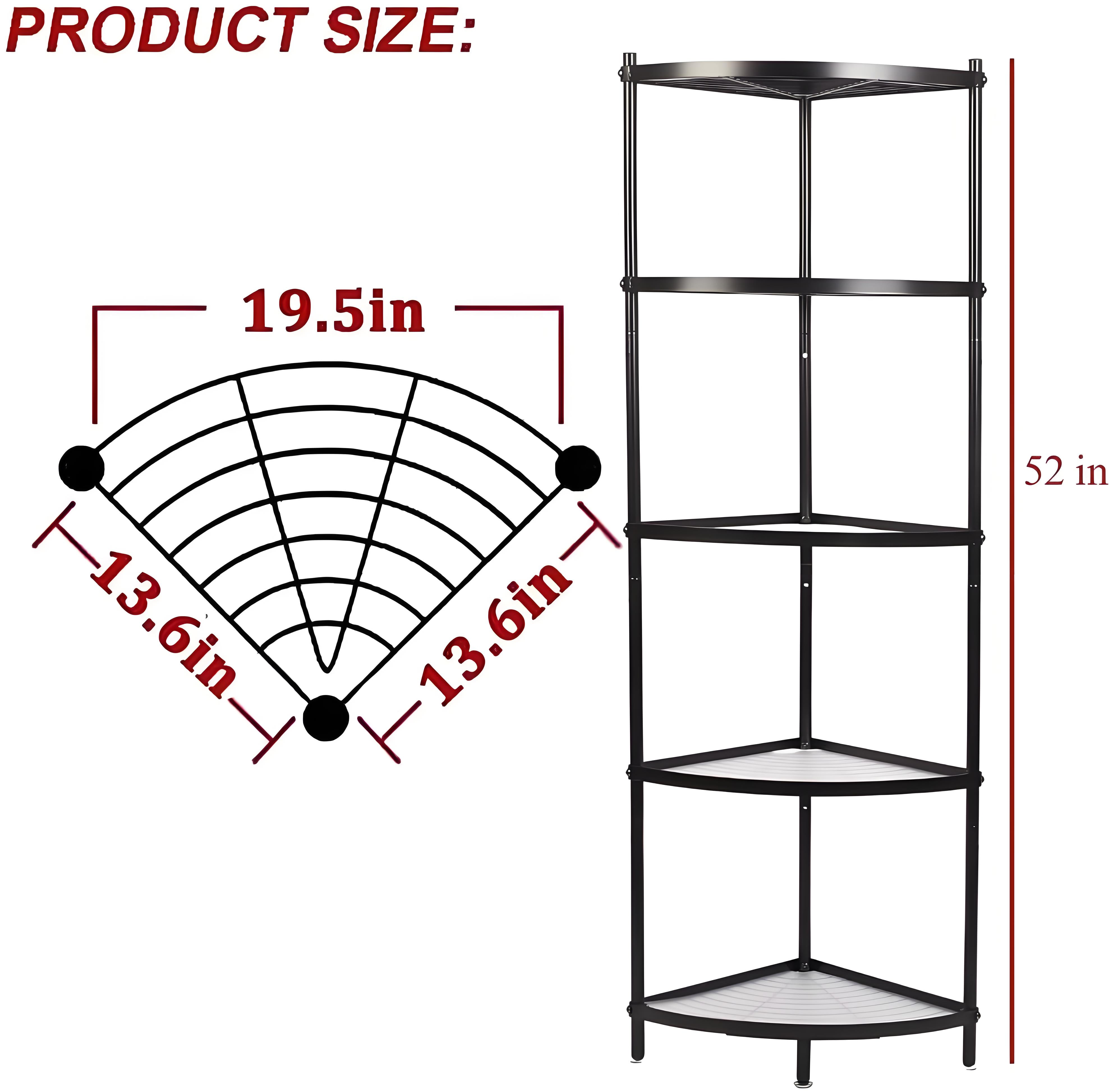 petoto 5-Tier Kitchen Pot Rack Stand Metal Wire Corner Shelf Rack Multi-Layer Storage Organizer Space Saving Storage Rack for Living Room, Office, Kitchen, Black