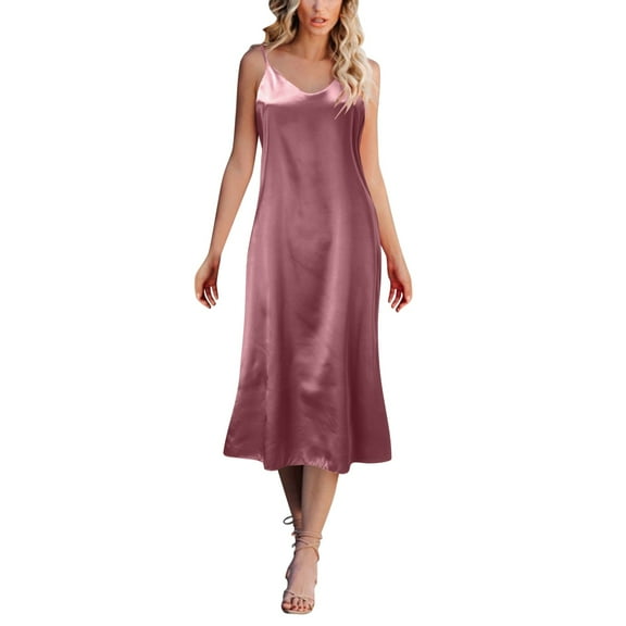 Clearance! women's nightgowns & sleepshirts nightgowns for women Women Fashion Solid Dress Sleeveless Strap V Neck Dress Loose Dress Home Nightdress clearance item Hot Pink