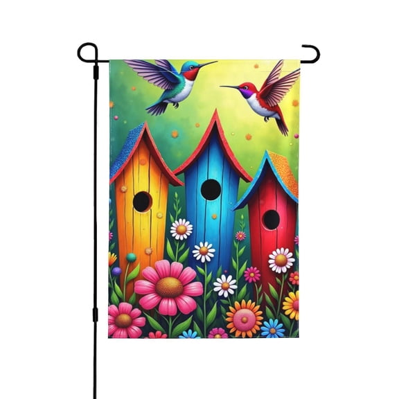 Flower Birds House Garden Flag For Outside 12.5x18 Inch Double Sided Seasonal Spring Summer Farmhouse Yard Decoration Flag 1 Flag