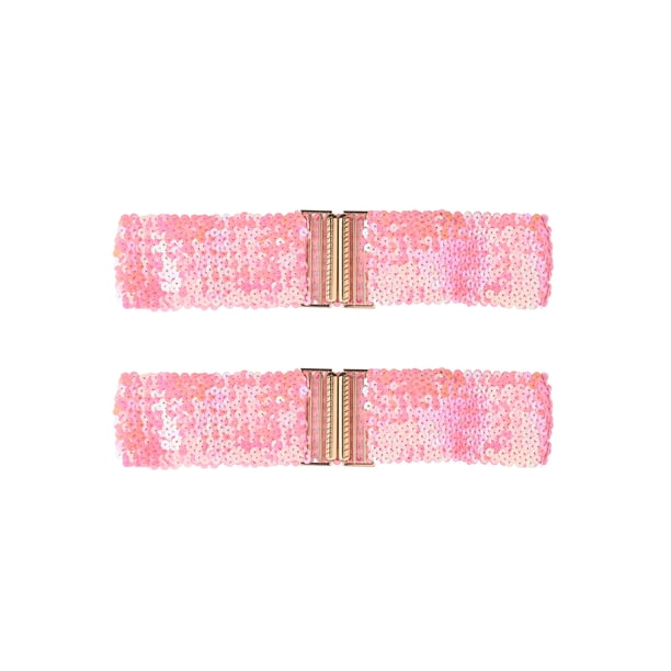 Cinturones Anchos Brillantes para Damas INSPIRE CHIC con Hebillas de Interbloqueo y Decoración de Lentejuelas, Cinturones Elásticos para Mujeres, 2 Piezas, Rosa