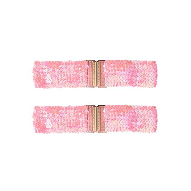 Cinturones Anchos Brillantes para Damas INSPIRE CHIC con Hebillas de Interbloqueo y Decoración de Lentejuelas, Cinturones Elásticos para Mujeres, 2 Piezas, Rosa