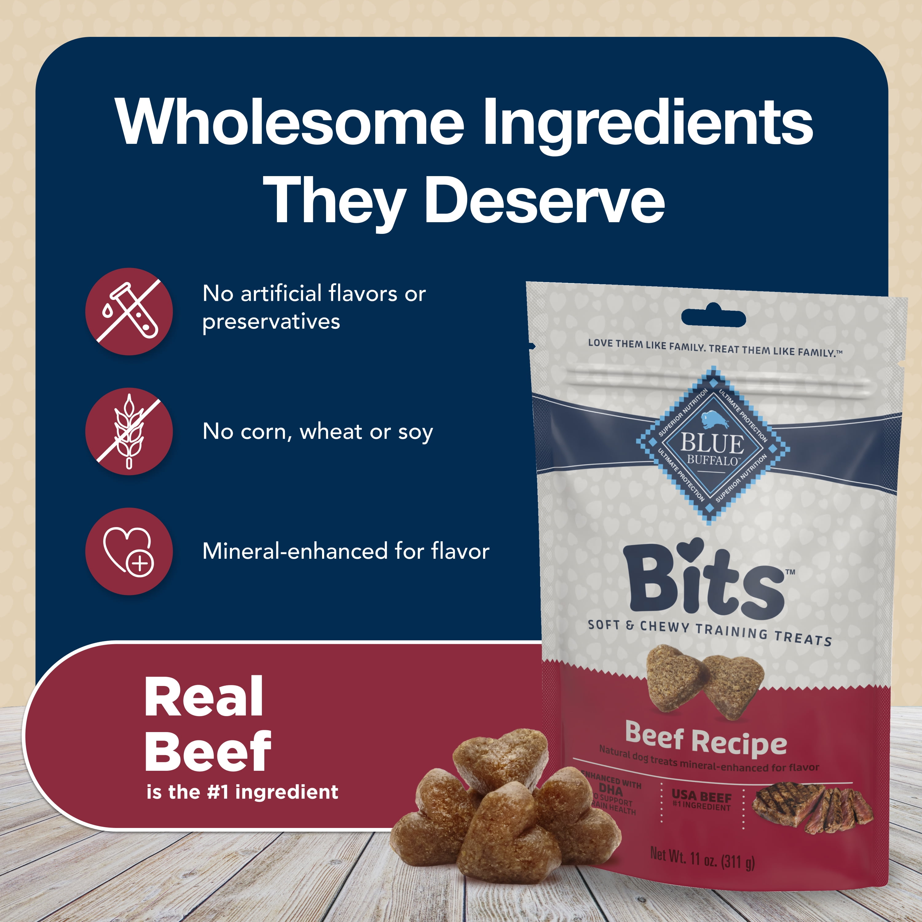 (4 pack) Blue Buffalo Bits Soft Dog Treats for Training, Enhanced with DHA, 4-oz. Bag