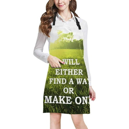 

ASHLEIGH Inspirational Quote Motivational Background with Grass Field Home Kitchen Apron for Women Men with Pockets Unisex Adjustable Bib Apron for Cooking Baking Gardening