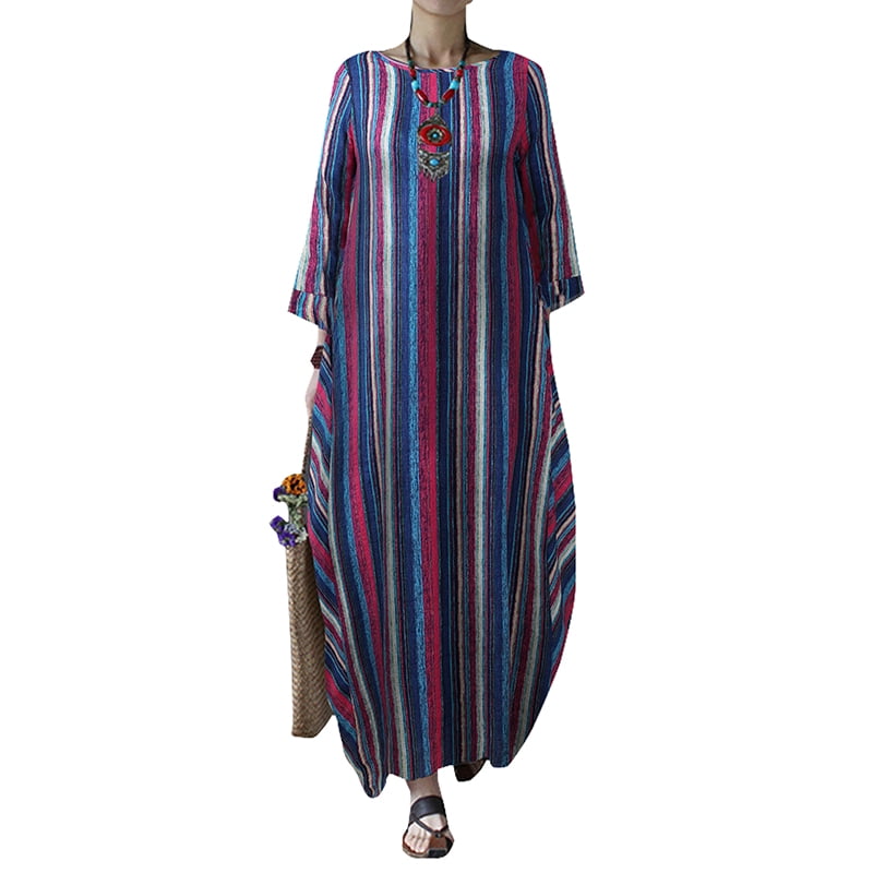 multicolor maxi dress with sleeves