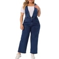 thumbnail image 2 of Overol de mezclilla largo de tirantes en forma de V para mujeres de talla grande Agnes Orinda 1X azul oscuro, 2 of 6