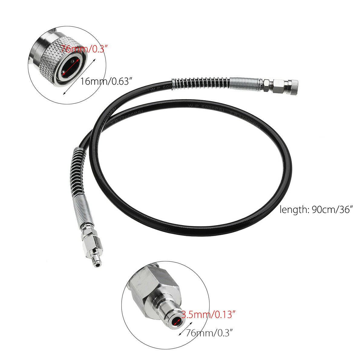PCP Paintball Shooting Tank Fill Station Hose 4500psi 1/8" 90cm For Scuba Diving 
