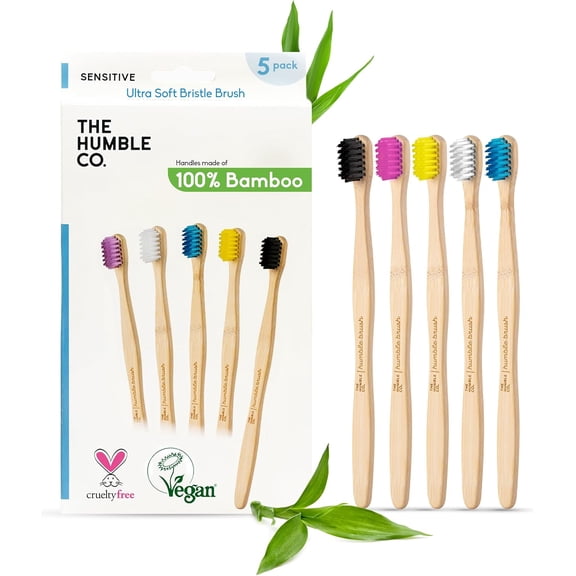 The Humble Co Bamboo Toothbrushes for Superior Oral Care, Dental Hygiene, and Gum Care, BPA Free, Ultra Soft Bristles, Pack of 5