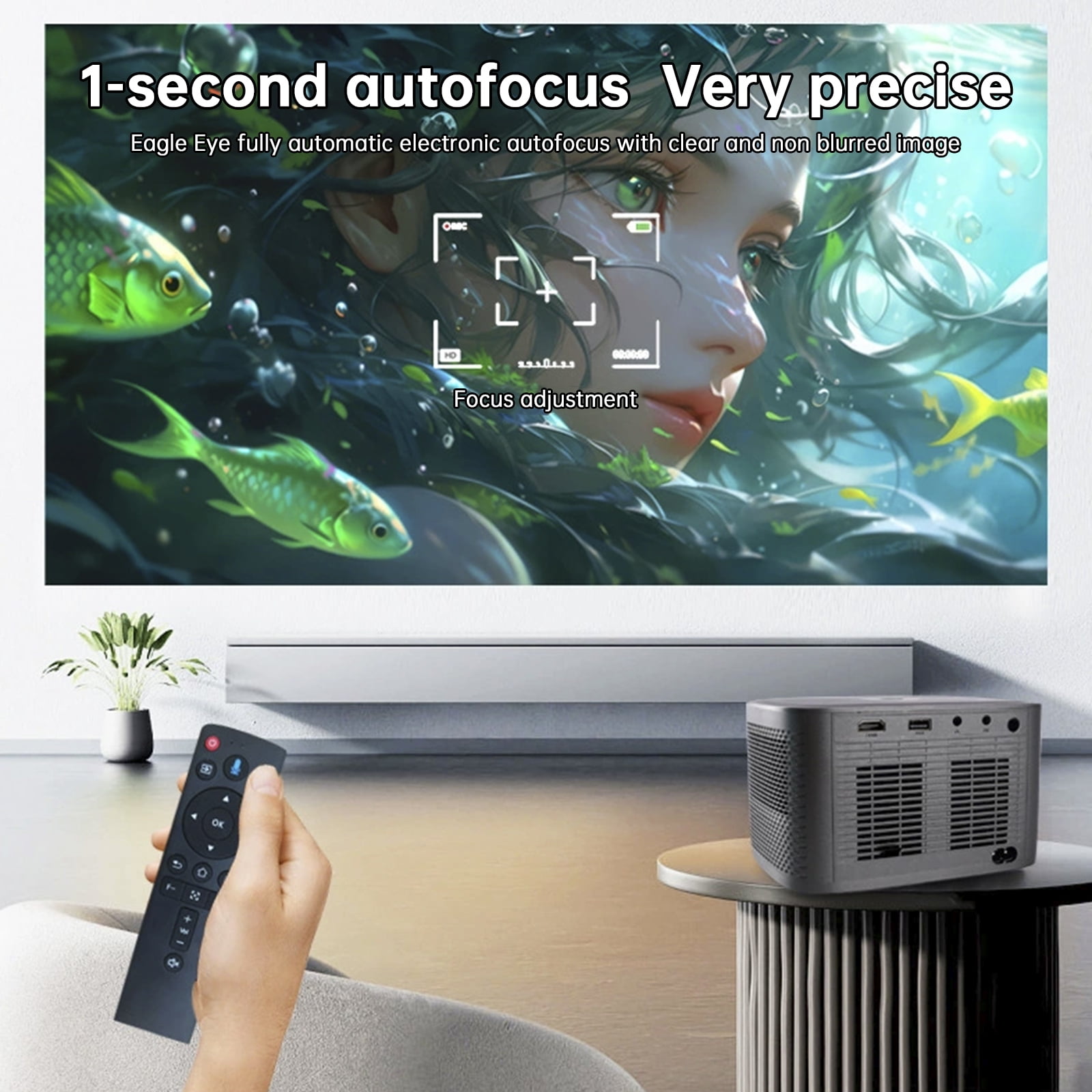 VIPQV 4K Android Smart Projector, Voice Control, Auto Focus & Keystone, Wireless Screen Projection, 1400 Lumens, MEMC Motion Compensation, Built-in Speakers, HD 720P Native