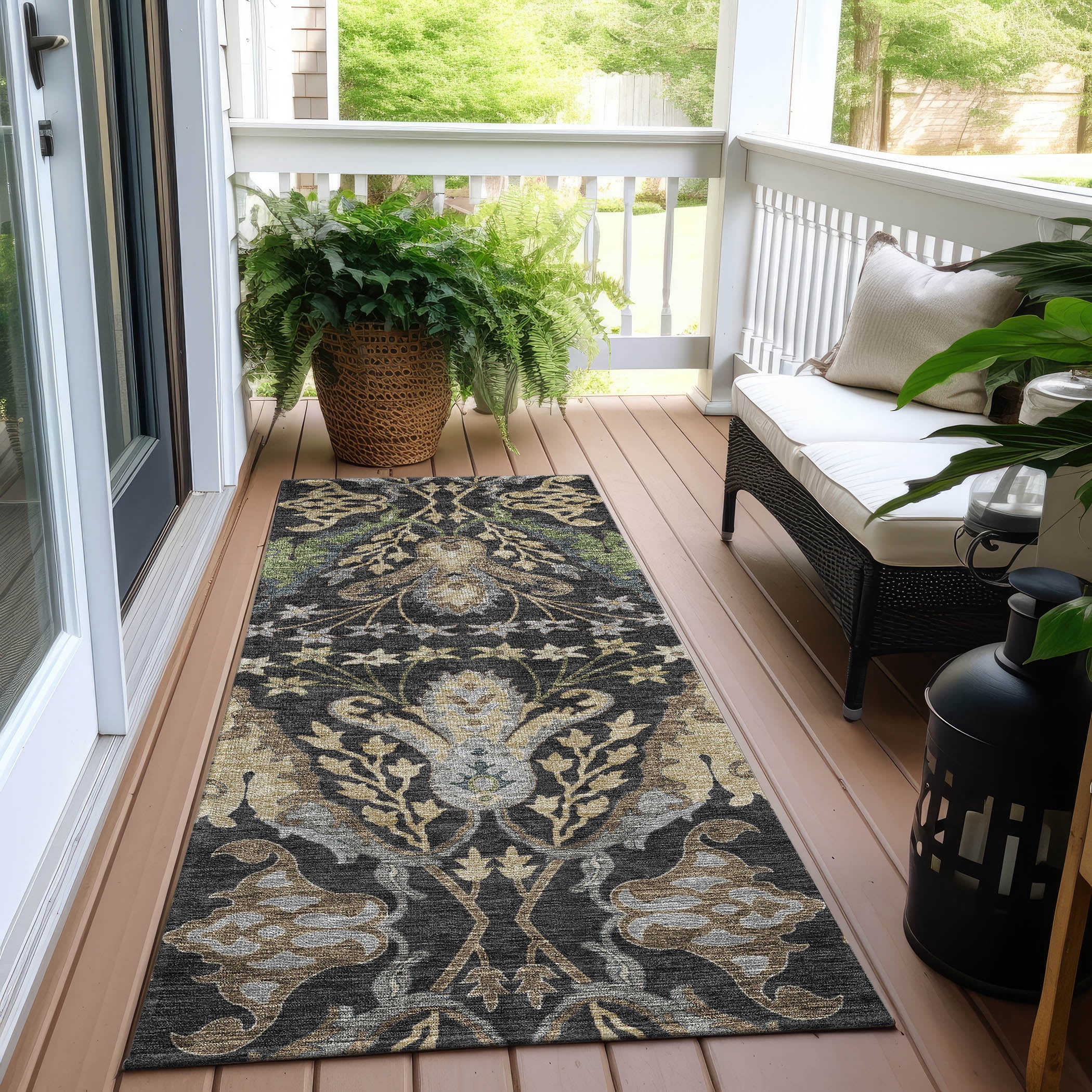 Addison Rugs Chantille Indoor/Outdoor Transitional Global Black Washable Runner Rug, 2'3" x 7'6"