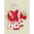 thumbnail image 4 of Musuos Infant Girls Valentine´s Day Romper Dress 3 6 12 18M Heart Print Long Sleeve Ruffled Jumpsuit + Bow Headband, 4 of 10