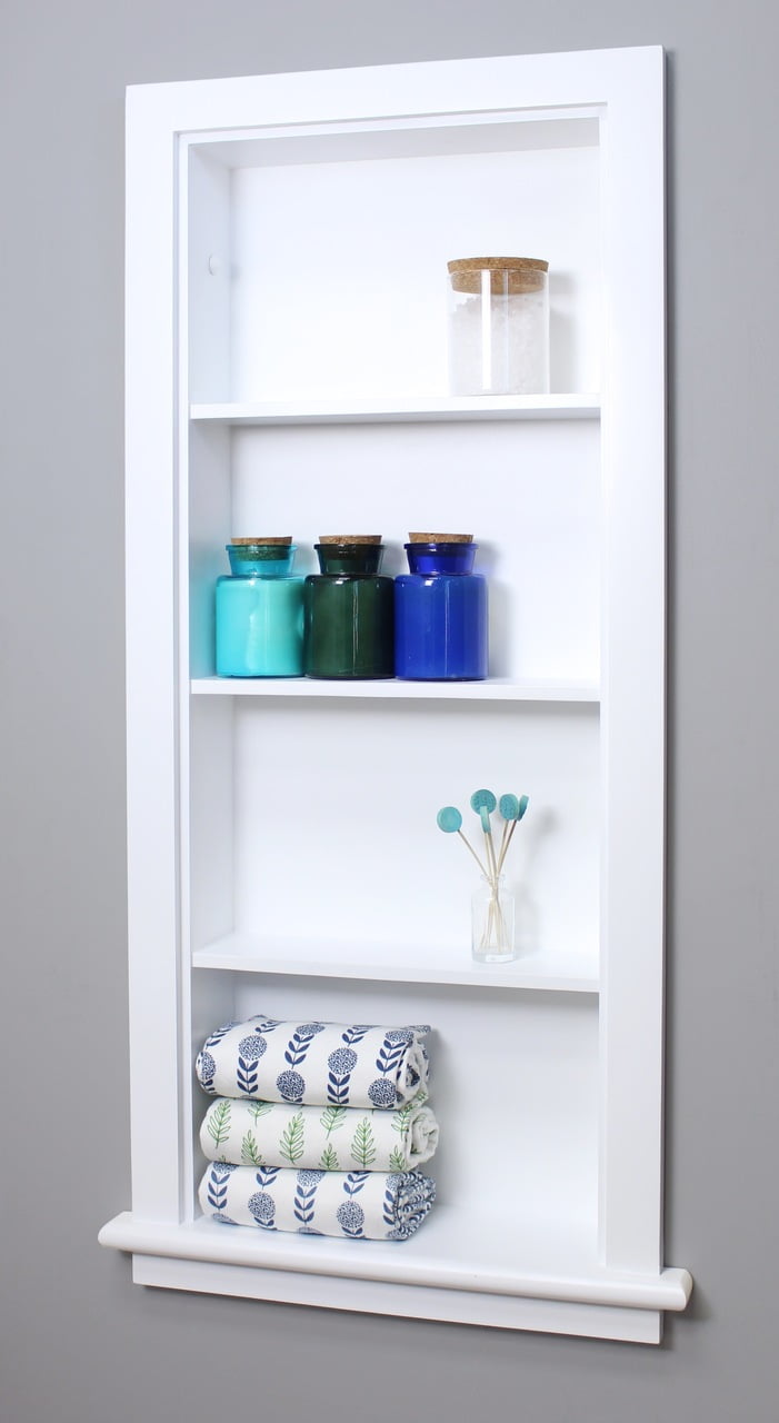 White 14x36 Wood Recessed Wall Niche with Shelves